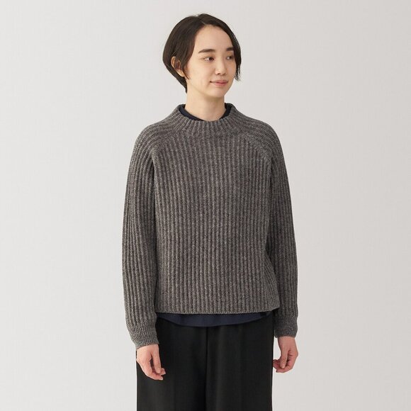 Muji Andes Wool Mid-Gauge Mockneck Sweater Dark Mocha Brown Women's Size M - Picture 1 of 14
